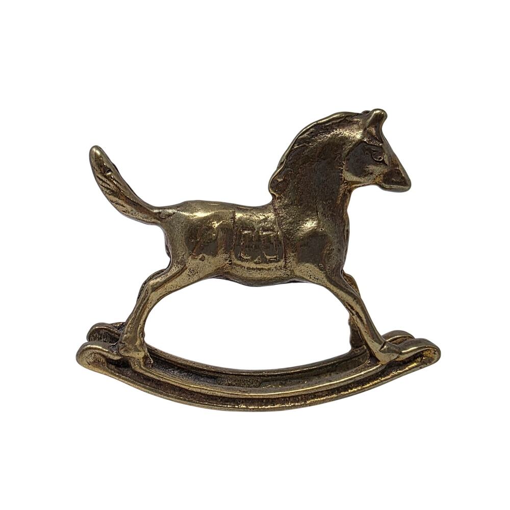 Vintage Solid Brass Rocking Horse Figurine Nursery Decor Equestrian Paperweight